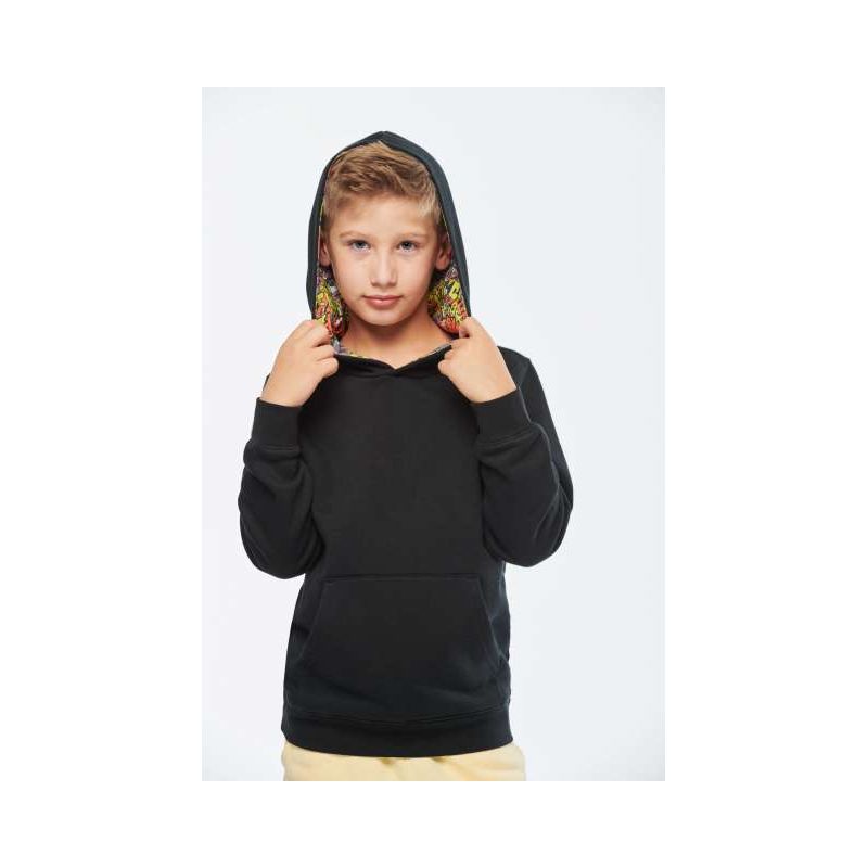 UNISEX GYERMEK KONTRASZTOS MINTÁJÚ KAPUCNIS PULÓVER KA4014 - UNISEX GYERMEK KONTRASZTOS MINTÁJÚ KAPUCNIS PULÓVER - Kariban