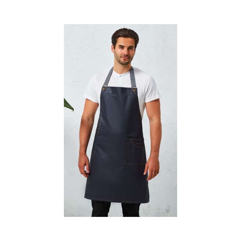 'DISTRICT' WAXED LOOK DENIM BIB APRON PR134 - 'DISTRICT' WAXED LOOK DENIM BIB APRON - Premier