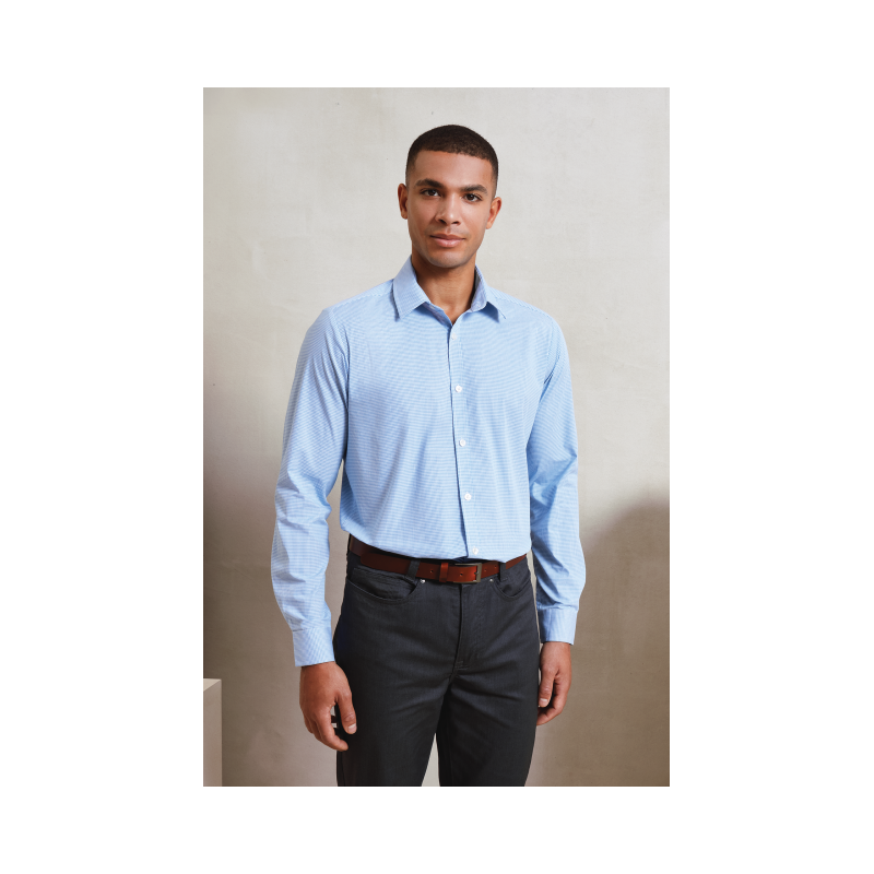 PR220 - MEN'S LONG SLEEVE GINGHAM COTTON MICROCHECK SHIRT - Premier
