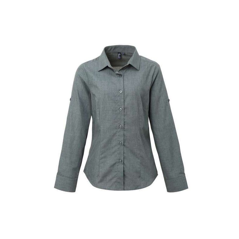 WOMEN'S CROSS-DYE ROLL SLEEVE POPLIN BAR SHIRT PR317 - WOMEN'S CROSS-DYE ROLL SLEEVE POPLIN BAR SHIRT - Premier