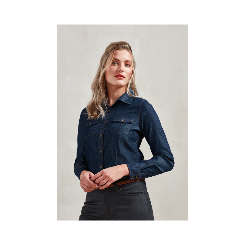 WOMEN'S JEANS STITCH DENIM SHIRT PR322 - WOMEN'S JEANS STITCH DENIM SHIRT - Premier