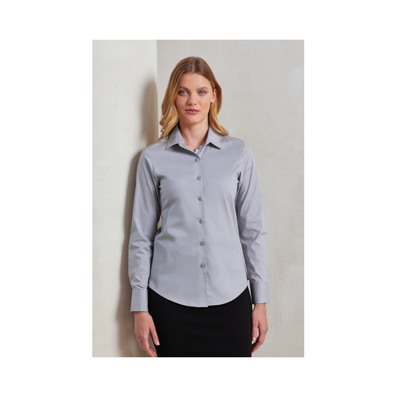WOMEN'S STRETCH-FIT COTTON POPLIN LONG SLEEVE SHIRT PR344 - WOMEN'S STRETCH-FIT COTTON POPLIN LONG SLEEVE SHIRT - Premier